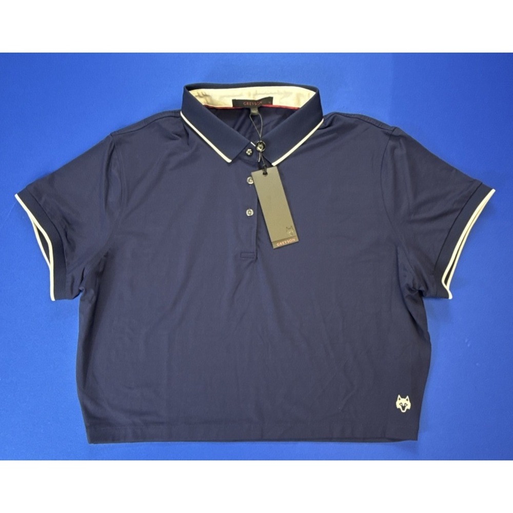 Greyson Cropped Scarlett Polo Womens Size XL Maltese Blue Wicking Stretch